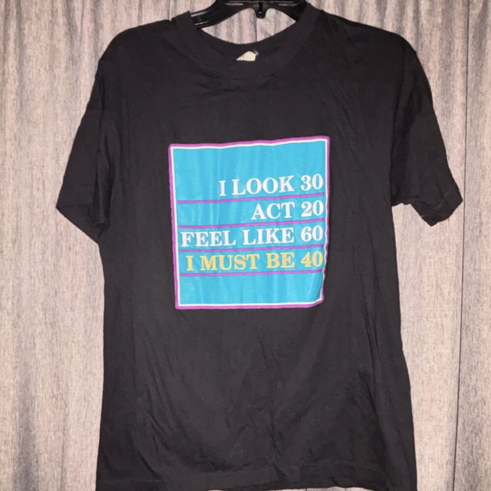 Pierino Funny Graphic Print Cotton Crew Neck T-Shirt XL Black 'I Look 30 Act 20'